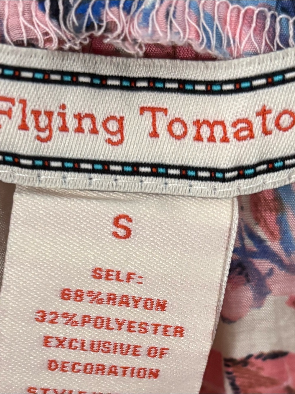 Flying Tomato Pink Floral Off-Shoulder Tie-Shoulder Blouse S Embroidered detail - Picture 6 of 6